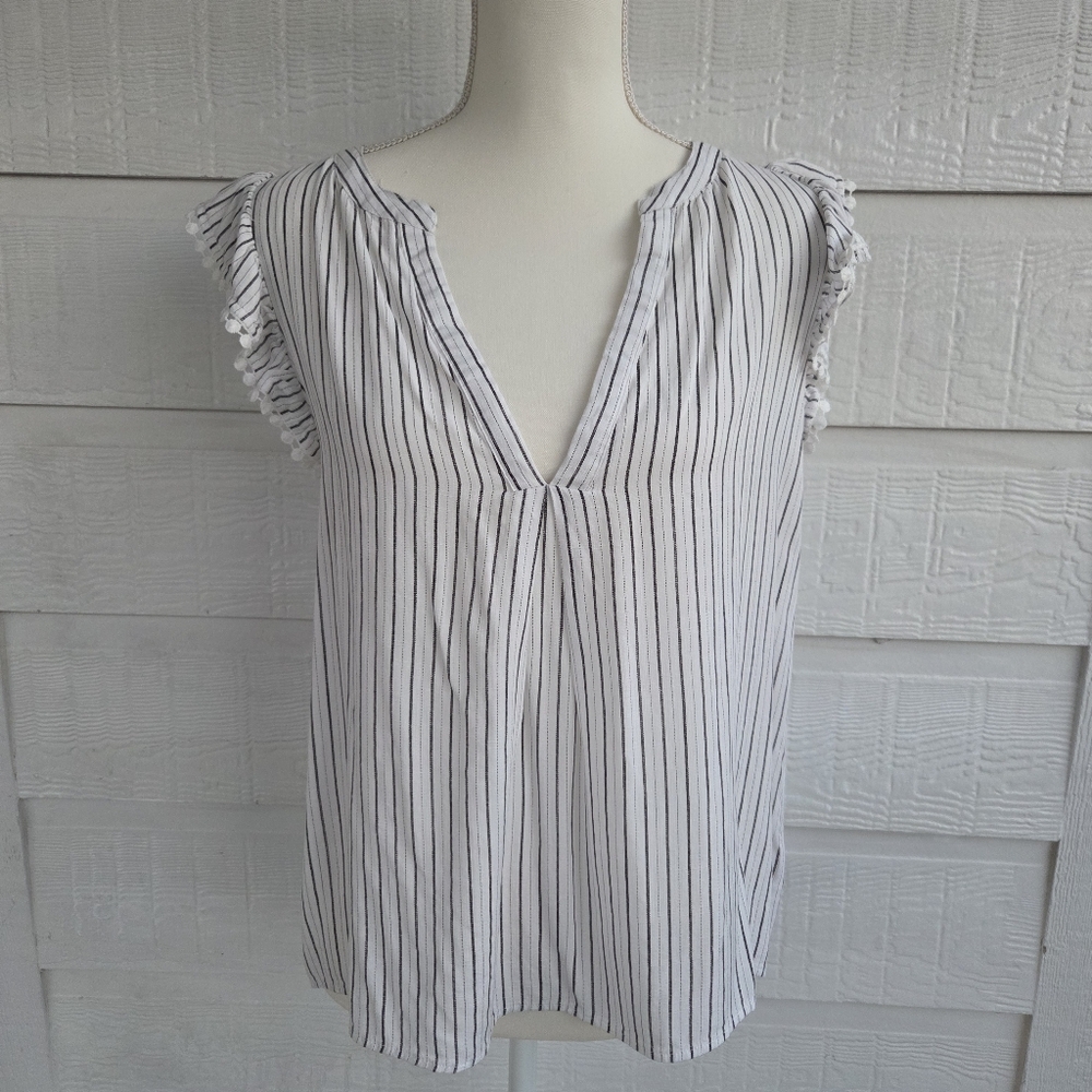 Jodifl Striped V-Neck Ruffle Sleeve Top Size S